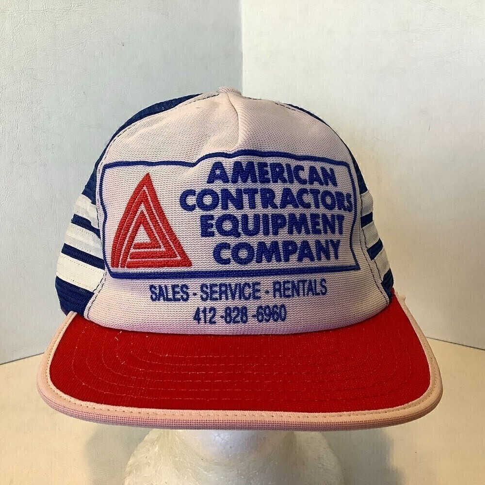 Vintage American Contractors Equipment Co Snapback Trucker Hat 3 Stripe USA